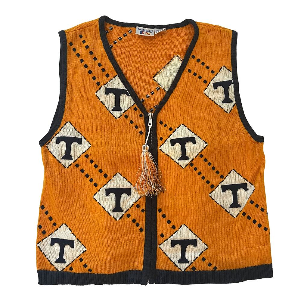 VTG Castaways Women M UT Tennessee Volunteers NCAA Power T Zip Knit Sweater Vest